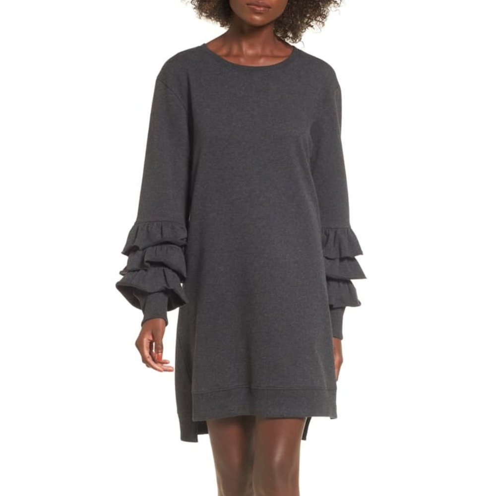 BP. Charcoal Tier Sleeve Sweatshirt Dress